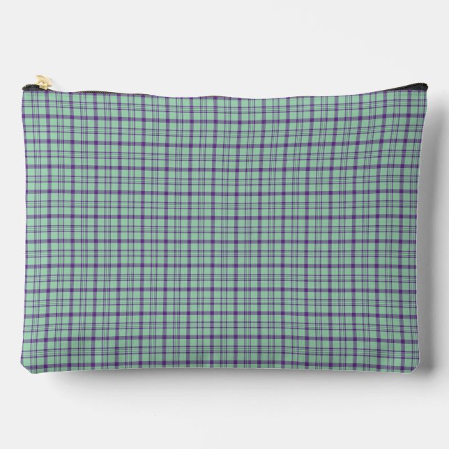 Lime Green Purple Plaid Classic Pattern Accessory Pouch (Front)