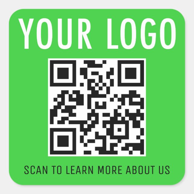 Lime Green QR Code Stickers Company Logo Square (Front)