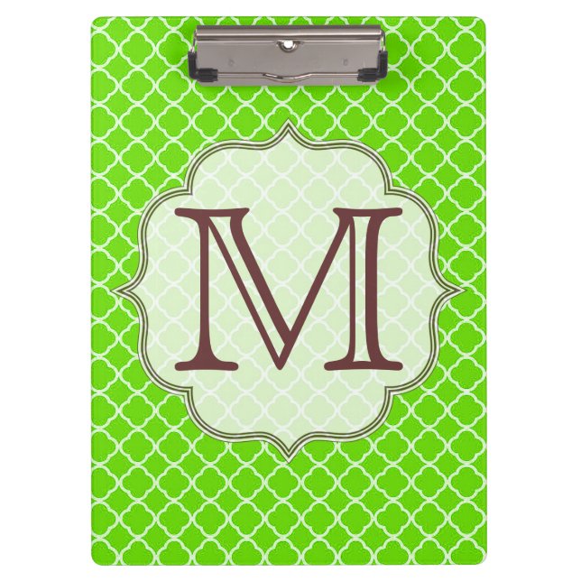 Lime Green Quarterfoil Latti Monogram Clip Board (Front)