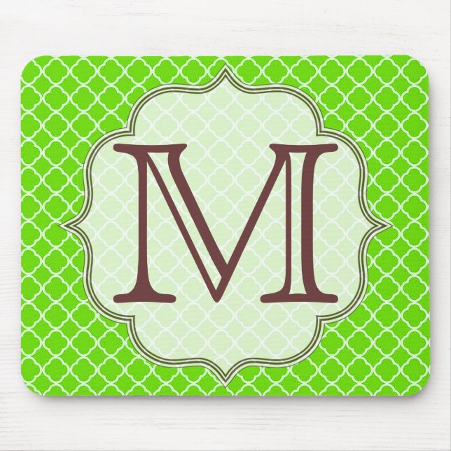 Lime Green Quarterfoil Latti Monogram Mouse Pad (Front)
