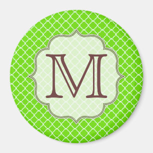 Lime Green Quarterfoil Monogram Initial Magnet