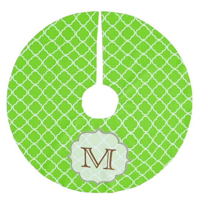 Lime Green Quarterfoil Monogram Initial Tree Skirt (Front)