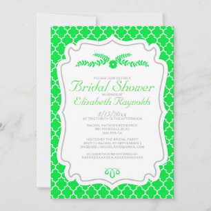 Lime Green Quatrefoil Bridal Shower Invitations