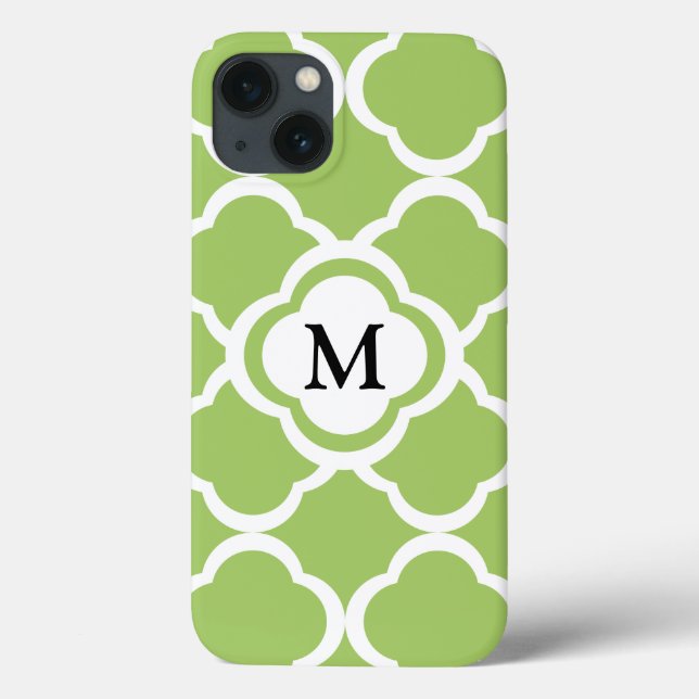 Lime Green Quatrefoil Customizable Monogram Case-Mate iPhone Case (Back)
