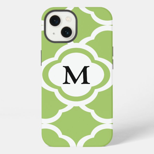 Lime Green Quatrefoil Customizable Monogram iPhone Case (Back)