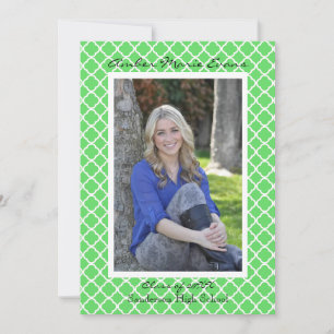 Lime Green Quatrefoil - Graduation Announcement