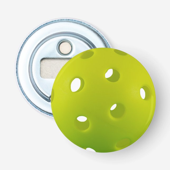 Lime green real pickleball  round  bottle opener (Front)