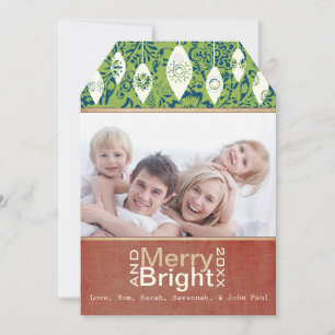 Lime Green Red Merry and Bright Family Photo Card