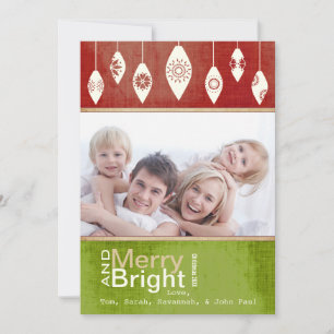 Lime Green Red Merry and Bright Family Photo Card
