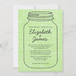 Lime Green Rustic Mason Jar Wedding Invitations