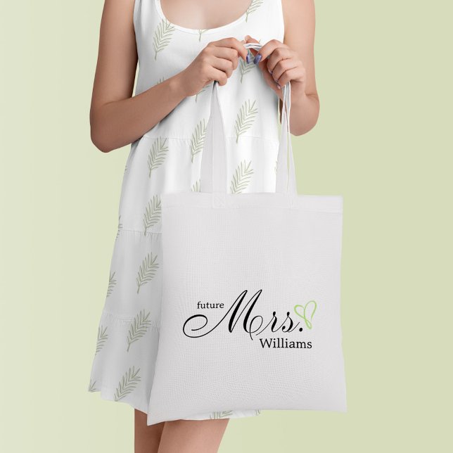 Lime Green Scribbled Heart Future Mrs Tote Bag (Creator Uploaded)