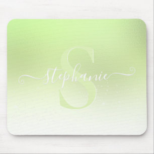 Lime Green Shimmer Sparkle Glitter Monogram Mouse Pad