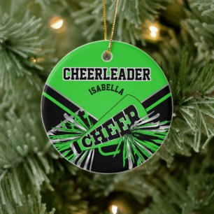 Lime Green, Silver and Black Cheerleader 📣💖 Ceramic Ornament