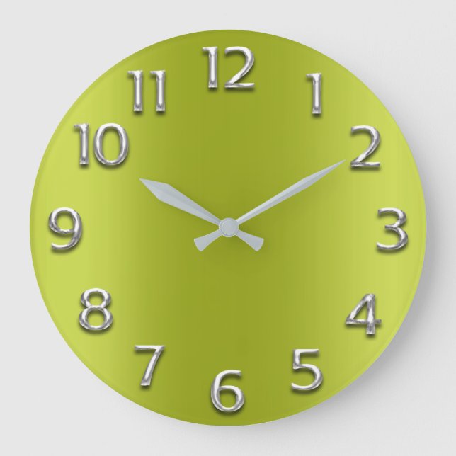 Lime Green Silver Grey Grey Arabic Numers Large Clock (Front)