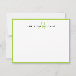 Lime green simple chic minimalist monogram name card