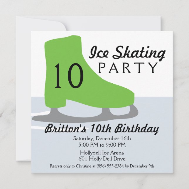 Lime Green Skate Date Ice Skating Birthday Party Invitation (Front)