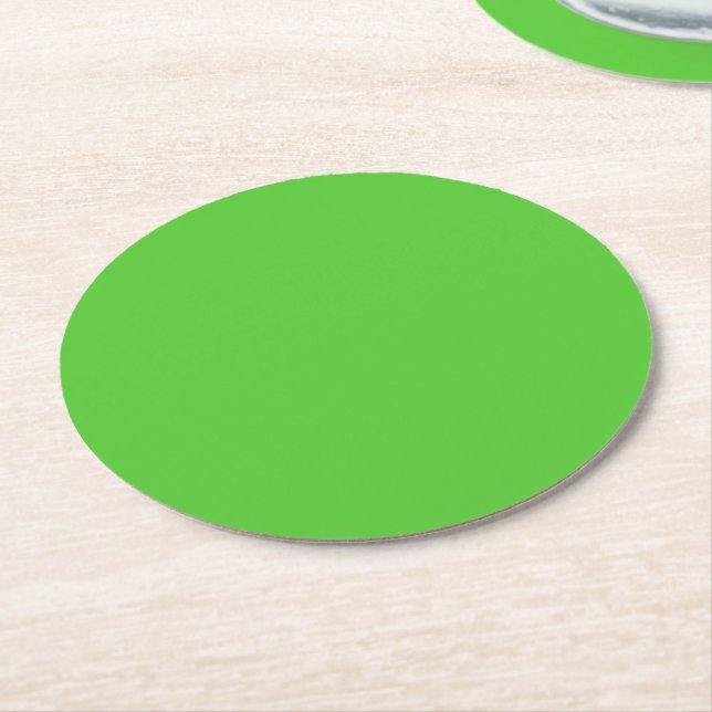 Lime Green Solid Colour Round Paper Coaster (Angled)