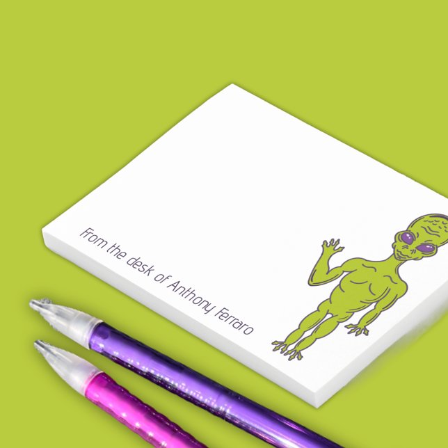 Lime Green Space Alien Personalized Post-it Notes (Creator Uploaded)