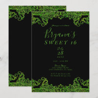 Lime Green Sparkle Glitter Black Sweet 16 Party