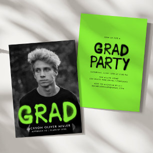 Lime Green Spray Paint Photo Graduation Party Invitation
