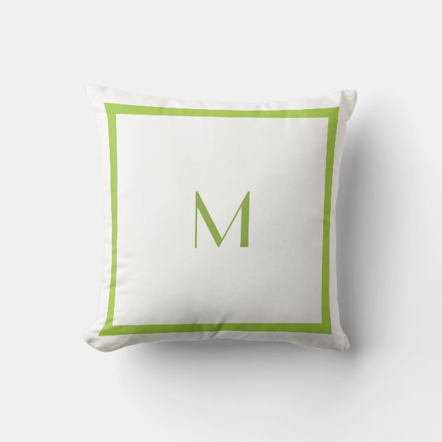 Lime Green Squares With Monogram Throw Pillow (Front)
