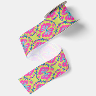 Lime Green Squircle Ring Floral  Satin Ribbon