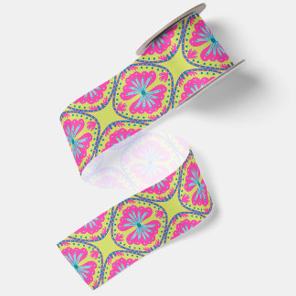 Lime Green Squircle Ring Floral  Satin Ribbon