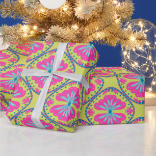 Lime Green Squircle Ring Floral Wrapping Paper