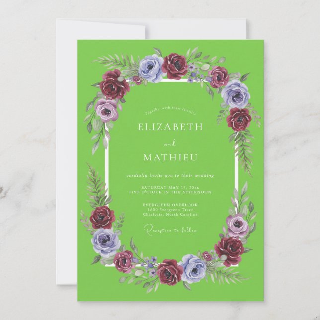 Lime Green Striking Botanical Wedding Invitation (Front)