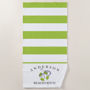 Lime Green Stripe Personalized Beach House Beach Towel