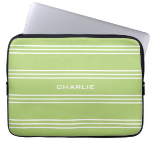 Lime Green Stripes custom monogram laptop sleeves