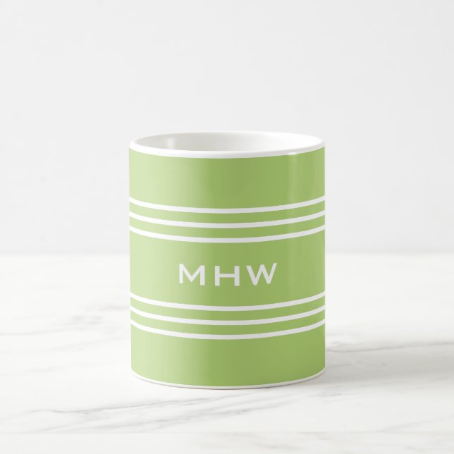 Lime Green Stripes custom monogram mugs (Center)