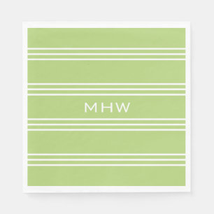 Lime Green Stripes custom monogram paper napkins