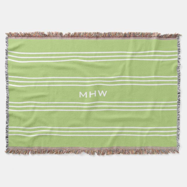 Lime Green Stripes custom monogram throw blanket (Front)