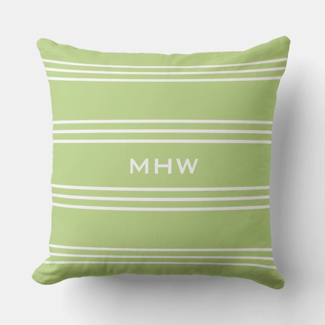 Lime Green Stripes custom monogram throw pillows (Front)
