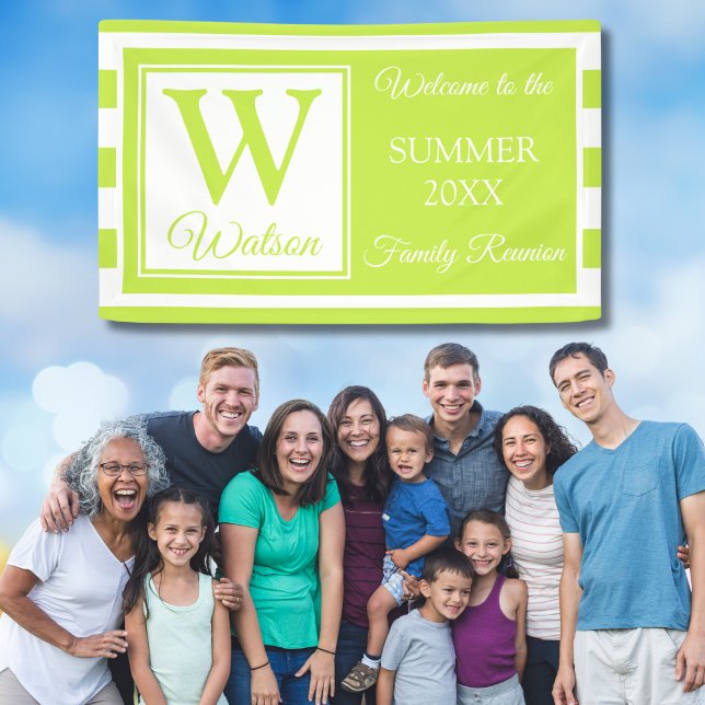  Lime Green Stripes Family Reunion Decor Banner (Creator Uploaded)