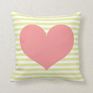Lime Green Stripes & Heart Throw Pillow