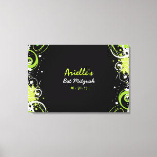 LIME GREEN SWIRLS Bat Mitzvah Memory Sign-In Board Canvas Print