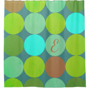 Lime Green Teal Turquoise & Rust Circles Monogram