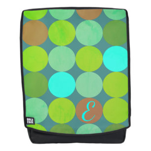 Lime Green Teal Turquoise & Rust Circles Monogram Backpack