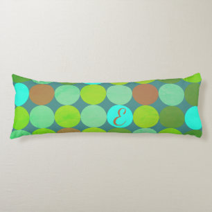 Lime Green Teal Turquoise & Rust Circles Monogram Body Pillow