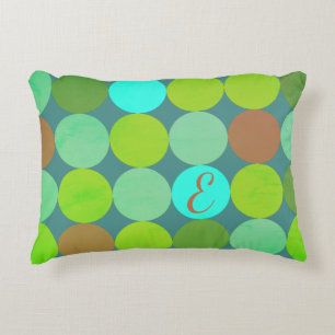 Lime Green Teal Turquoise & Rust Circles Monogram Decorative Pillow