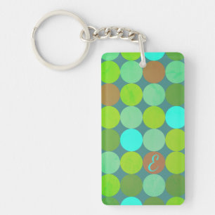 Lime Green Teal Turquoise & Rust Circles Monogram Keychain