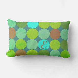 Lime Green Teal Turquoise & Rust Circles Monogram Lumbar Pillow