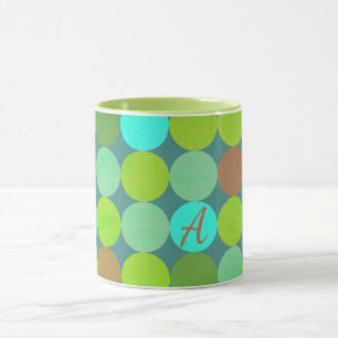 Lime Green Teal Turquoise & Rust Circles Monogram Mug