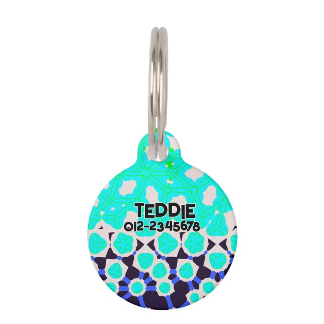 Lime green turquoise abstract pattern pet tag (Front)
