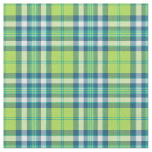 Lime Green, Turquoise and Blue Fashion Plaid Fabric