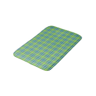 Lime Green, Turquoise, and White Plaid Bath Mat