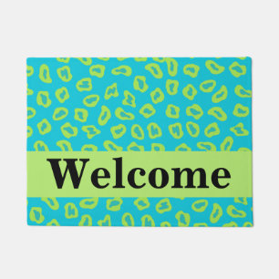 Lime Green Turquoise Leopard Skin Pattern Welcome Doormat