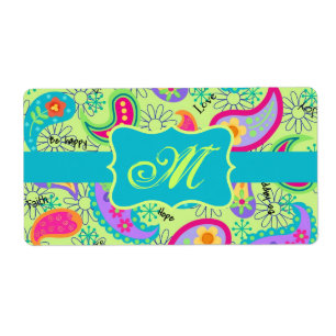 Lime Green Turquoise Modern Paisley Monogram